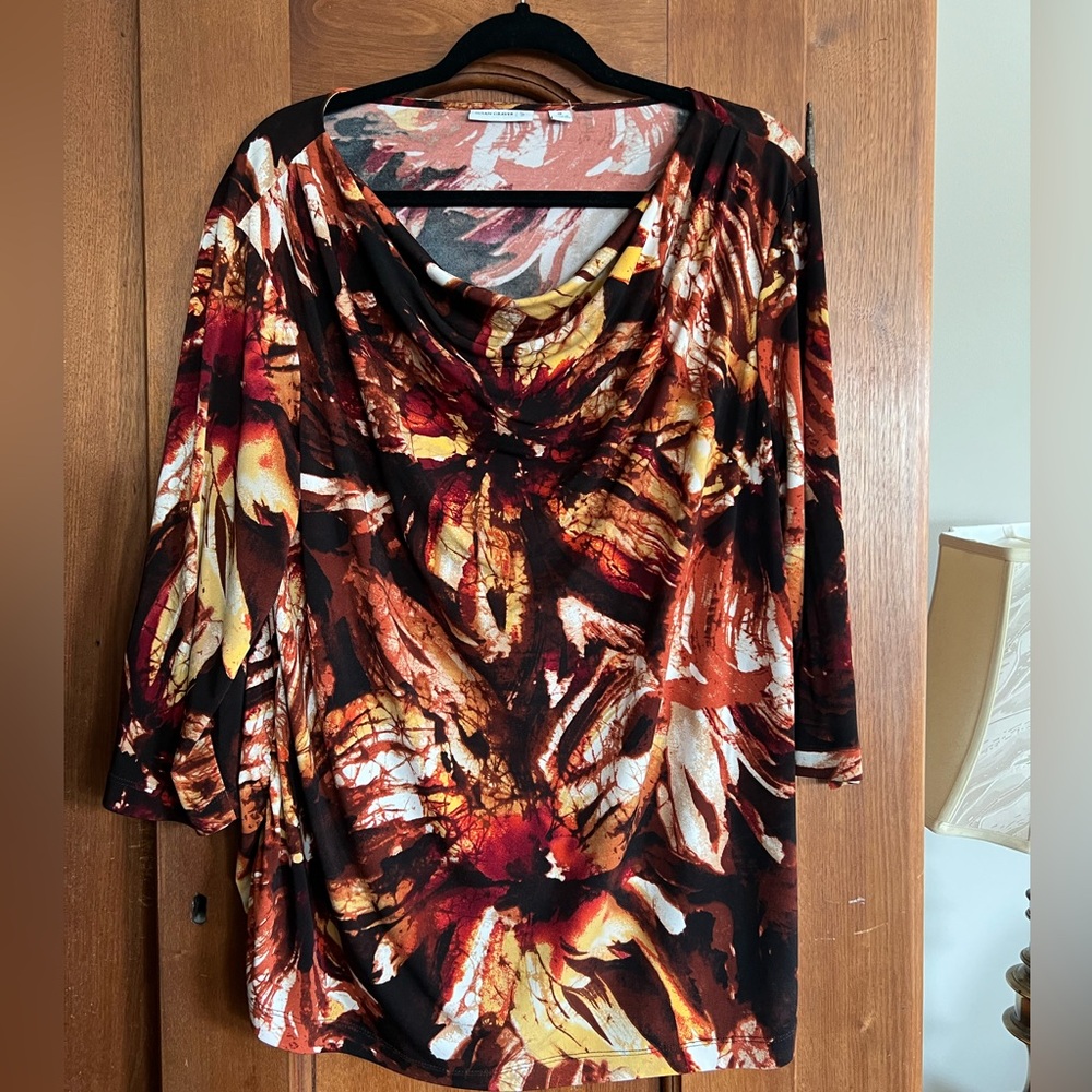 Susan Graver Autumn Hues Abstract Blouse